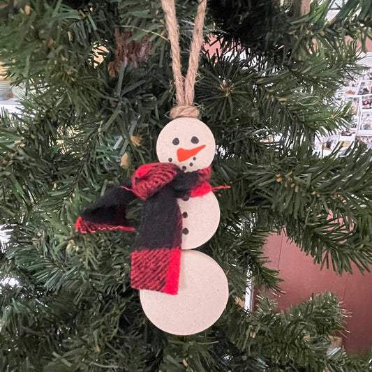 Ornament - Snowman Black & Red Scarf