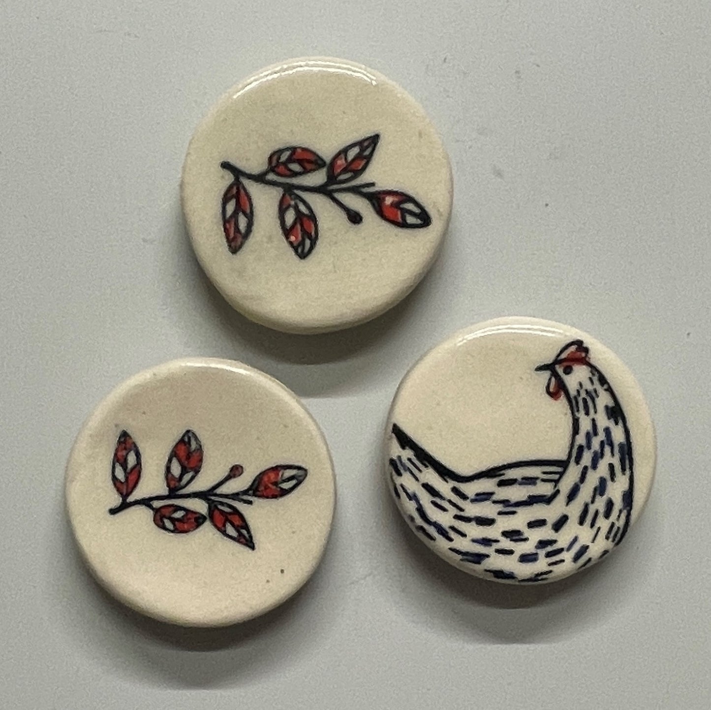 Blue Chicken and Branch Magnets - Set of 3