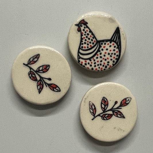 Red Chicken and Branch Magnets - Set of 3